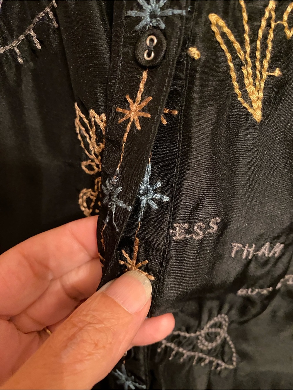 Johnny Was Embroidered Black Silk Long-Sleeve Boho Dress Size L - Picture 6 of 8